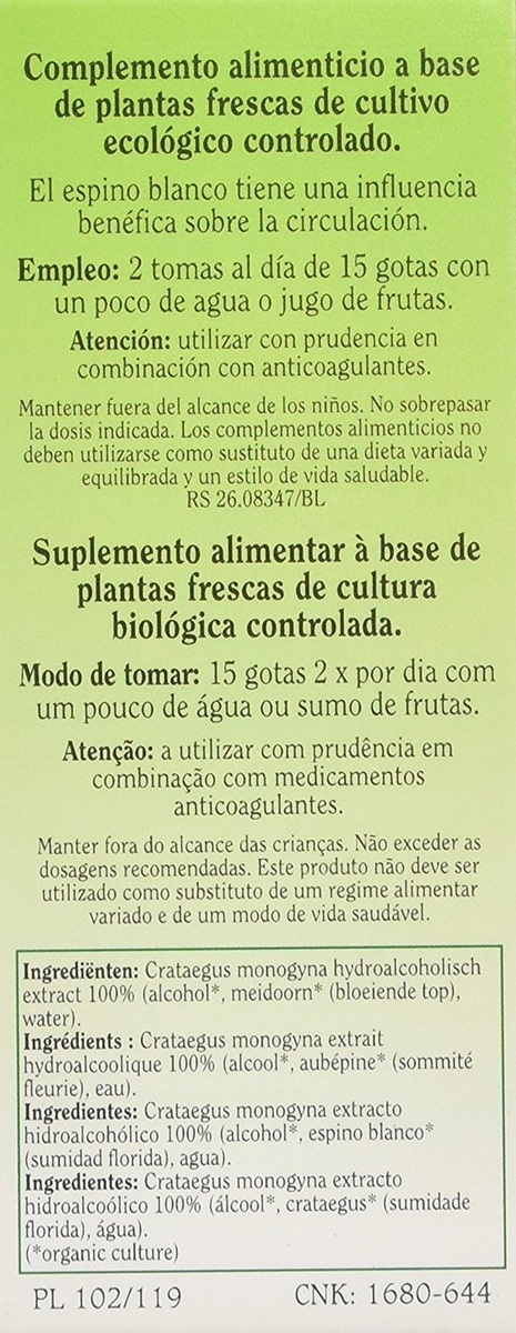 BIOVER GOUTTES DE PLANTES CRATAEGUS MONOGYNA AUBEPINE CIRCULATION 50ML
