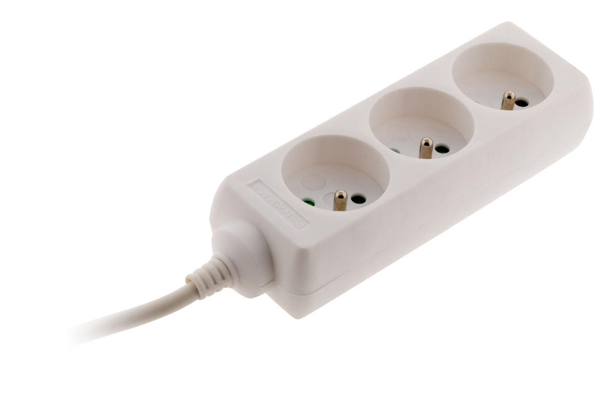 Bloc Multiprises Blanc 3 Prises 16a Fiche Extraplate Cable 1m Interieur