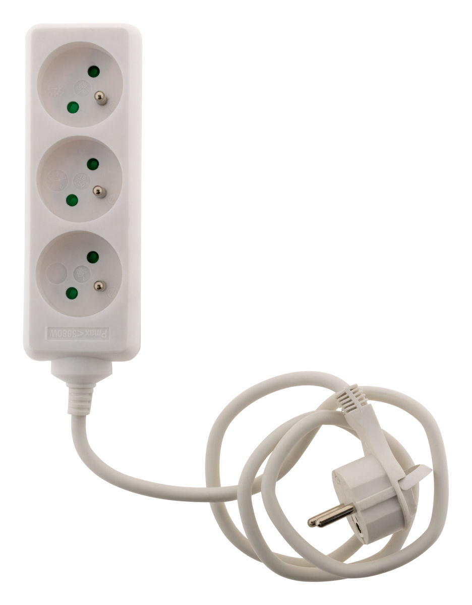 Bloc Multiprises Blanc 3 Prises 16a Fiche Extraplate Cable 1m Interieur