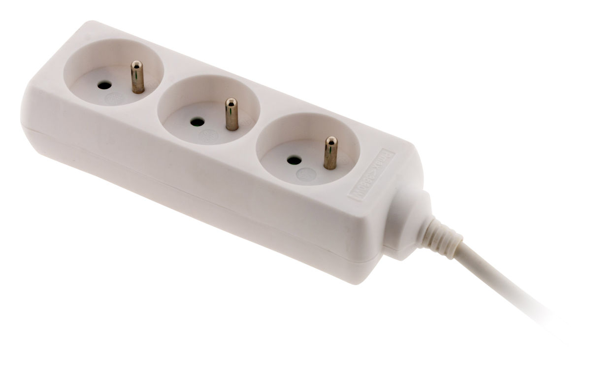 Bloc Multiprises Blanc 3 Prises 16a Fiche Extraplate Cable 1m Interieur