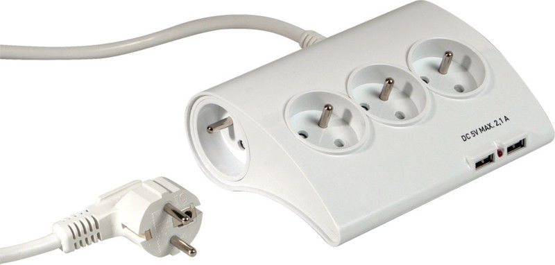 Bloc Multiprise - Revolt - 5 Prises - 2 Ports Usb - Protection Surtension - Design Compact