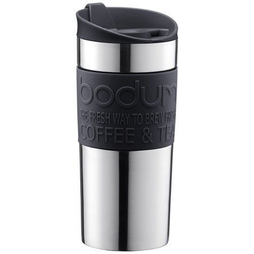 Bodum - Travel Mug 0.35 L - Inox, Bande Silicone - Noir