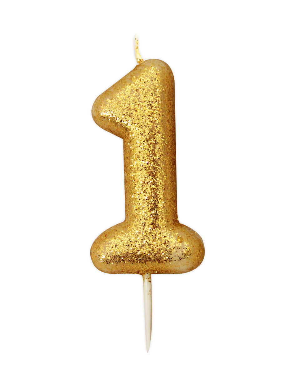 Bougie chiffre 1 dore a paillettes Cod.266365
