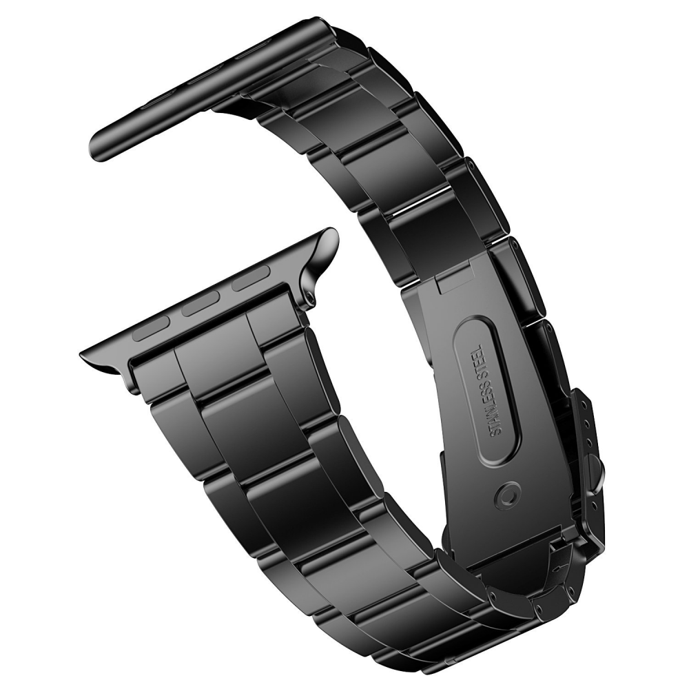 Bracelet Apple Watch 42mm Iwatch Acier Inoxydable Fermoir Metal Noir Moderne