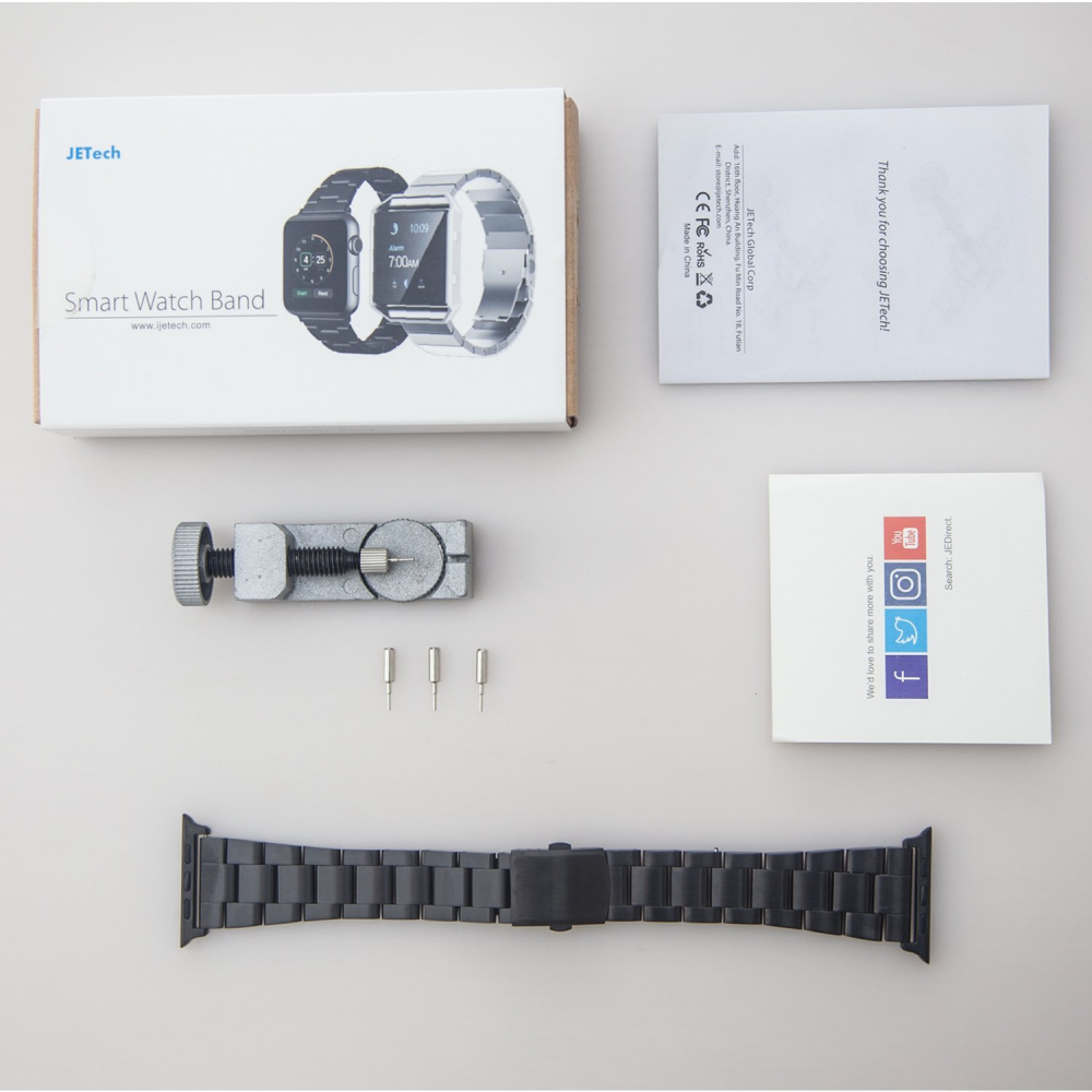 Bracelet Apple Watch 42mm Iwatch Acier Inoxydable Fermoir Metal Noir Moderne