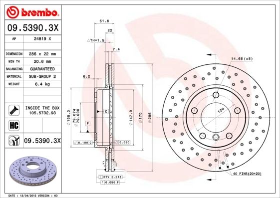Brembo Xtra Ligne Disques De Frein Avec Orifices Bmw 3er E46 Z4 Lot Pour Avant