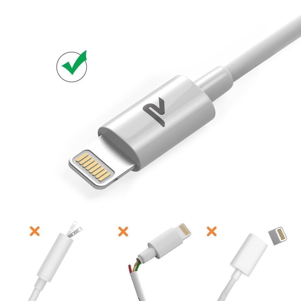 Rampow Cable Lightning Avec Connecteur Ultra Resistant En Aluminium Blanc 1m33ft