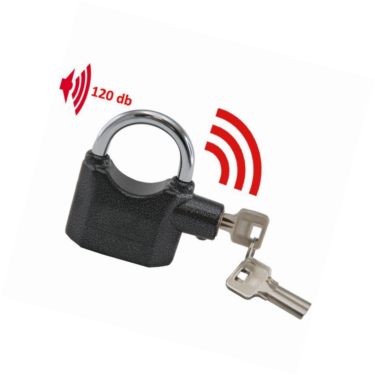 Cadenas Alarme De Securite - Fishtec - 80 Mm - A Cle - Noir