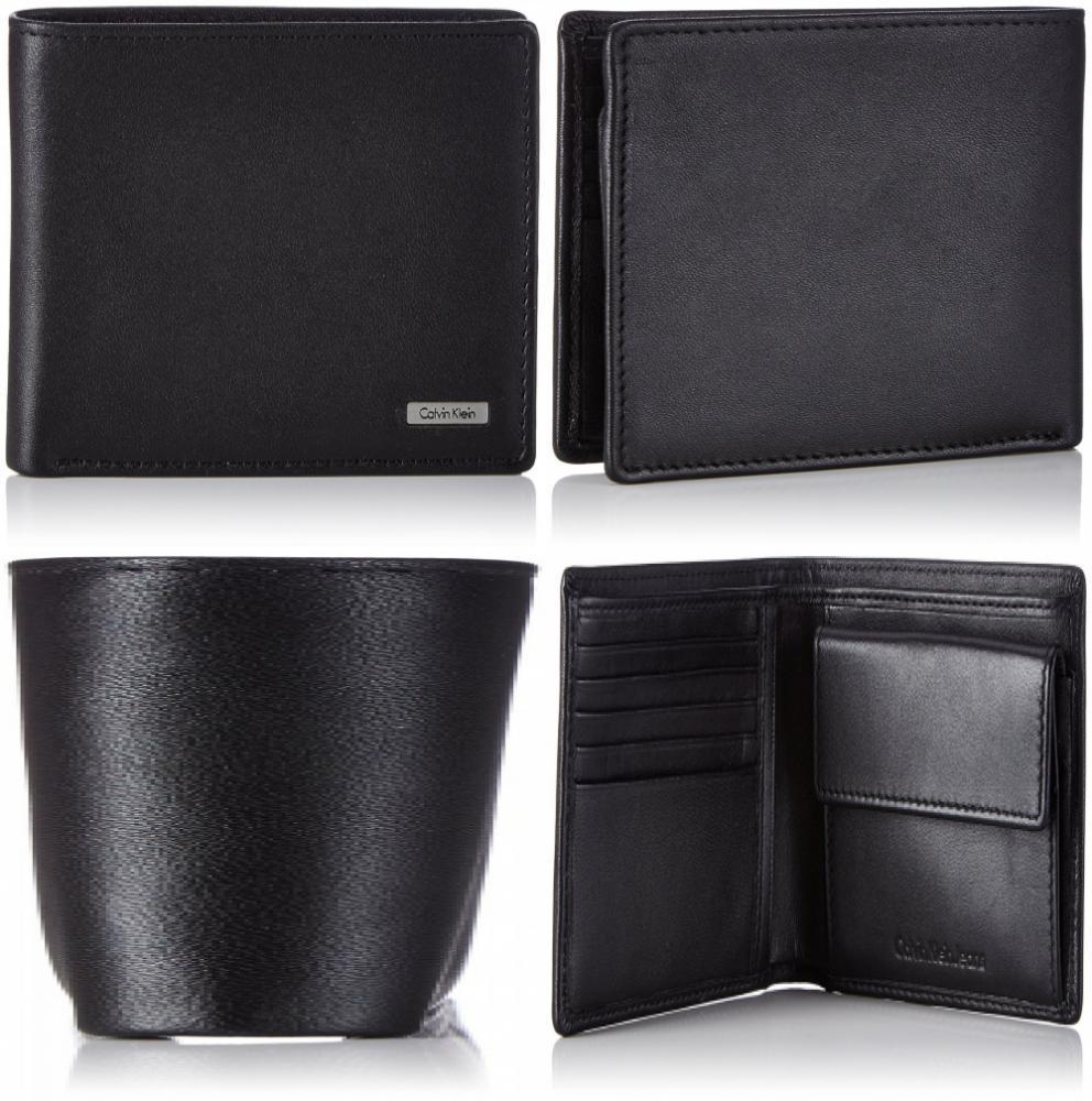 Portefeuille italien Calvin Klein Jeans Rail en cuir lisse noir avec porte-monnaie