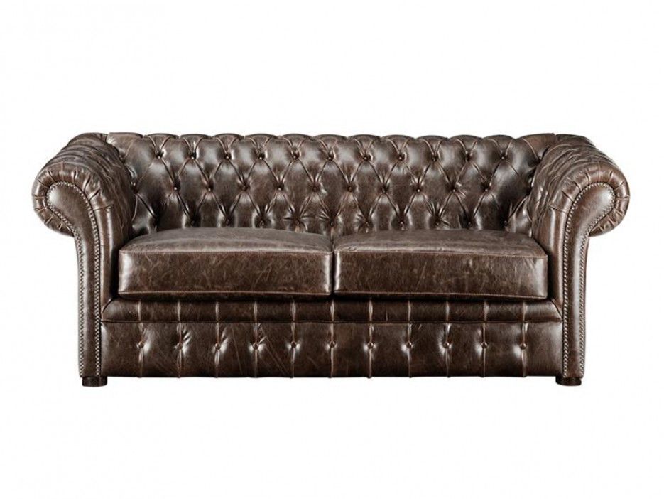 Canape 2 Places Chesterfield En Cuir Vieilli Clotaire Marron Style Classique Confort Moelleux