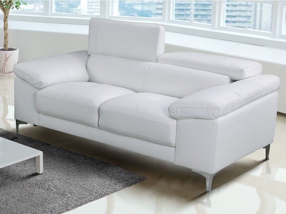 Canape 2 Places En Cuir Solange Blanc Style Contemporain Tetieres Relax Multipositions