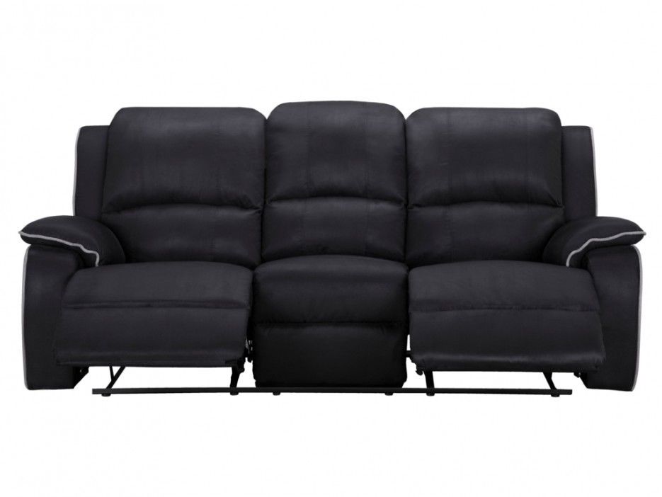 Canape 3 Places Relax En Microfibre Hernani Noir Classique Tissu Relaxation Moelleux