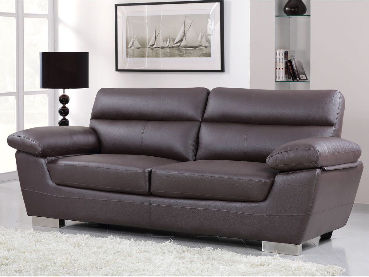 Canape Fixe En Cuir Reconstitue Et Pvc Dallas - 210 X 88 X 90 Cm - 3 Places - Chocolat