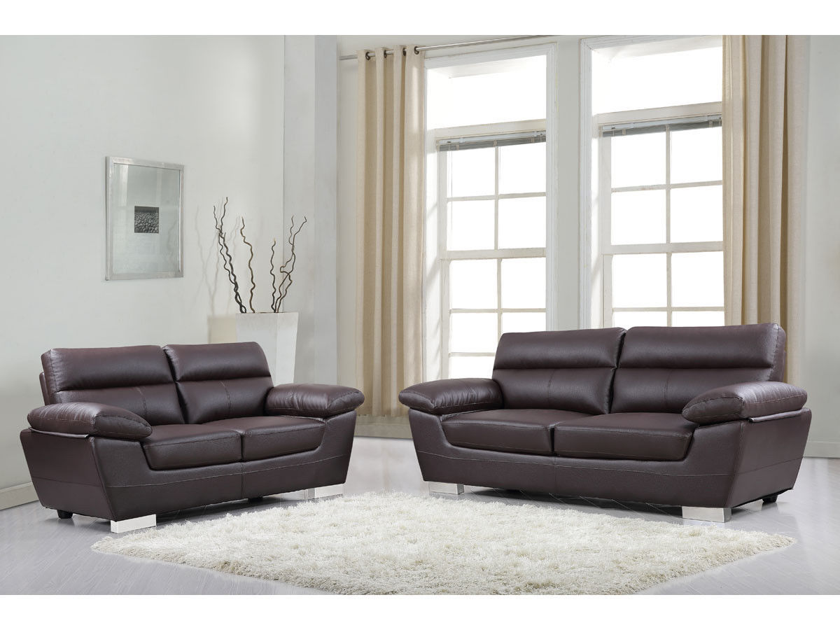 Canape Fixe En Cuir Reconstitue Et Pvc Dallas - 210 X 88 X 90 Cm - 3 Places - Chocolat