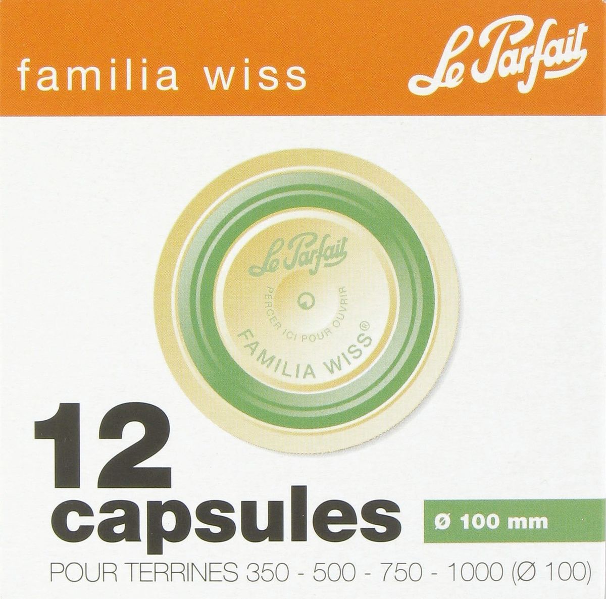 Boite de 12 capsules couvercles 100mm pour terrine ou bocal hermetique Familia Wiss Le Parfait