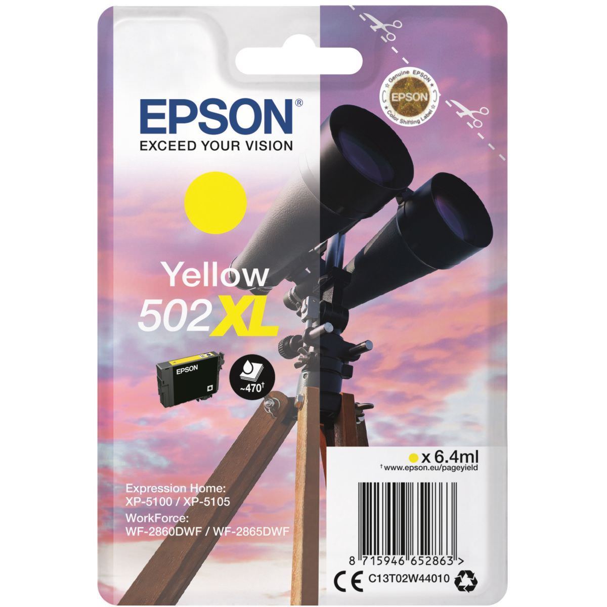 C13T02W44020 - Epson 502XL - 6.4 ml - haute capacite - jaune - originale - emballage coque avec alarme