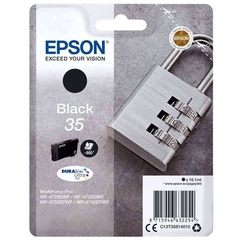 Epson D'origine Epson Workforce Pro Wf-4700 Series Cartouche D'encre (35 / C 13 T 35814010) Noir, 950 Pages, 3,0 Centimes Par Page, Contenu: 16 Ml
