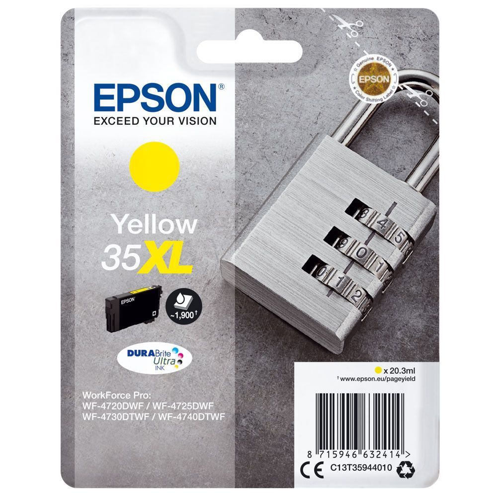 Epson D'origine Epson Workforce Pro Wf-4700 Series Cartouche D'encre (35xl / C 13 T 35944010) Jaune, 1 900 Pages, 1,63 Centimes Par Page, Contenu: 20 Ml