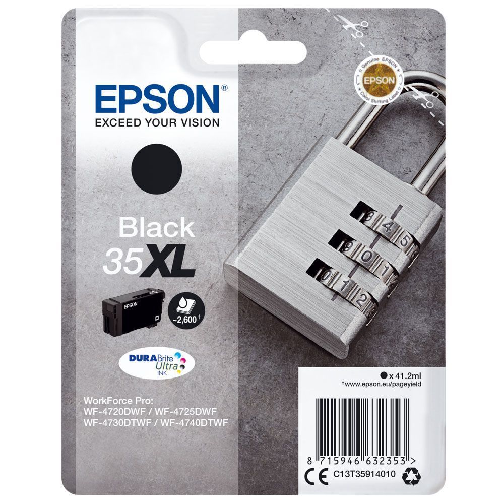 Epson D'origine Epson Workforce Pro Wf-4725 Dwf Cartouche D'encre (35xl / C 13 T 35914010) Noir, 2 600 Pages, 1,9 Centimes Par Page, Contenu: 41 Ml