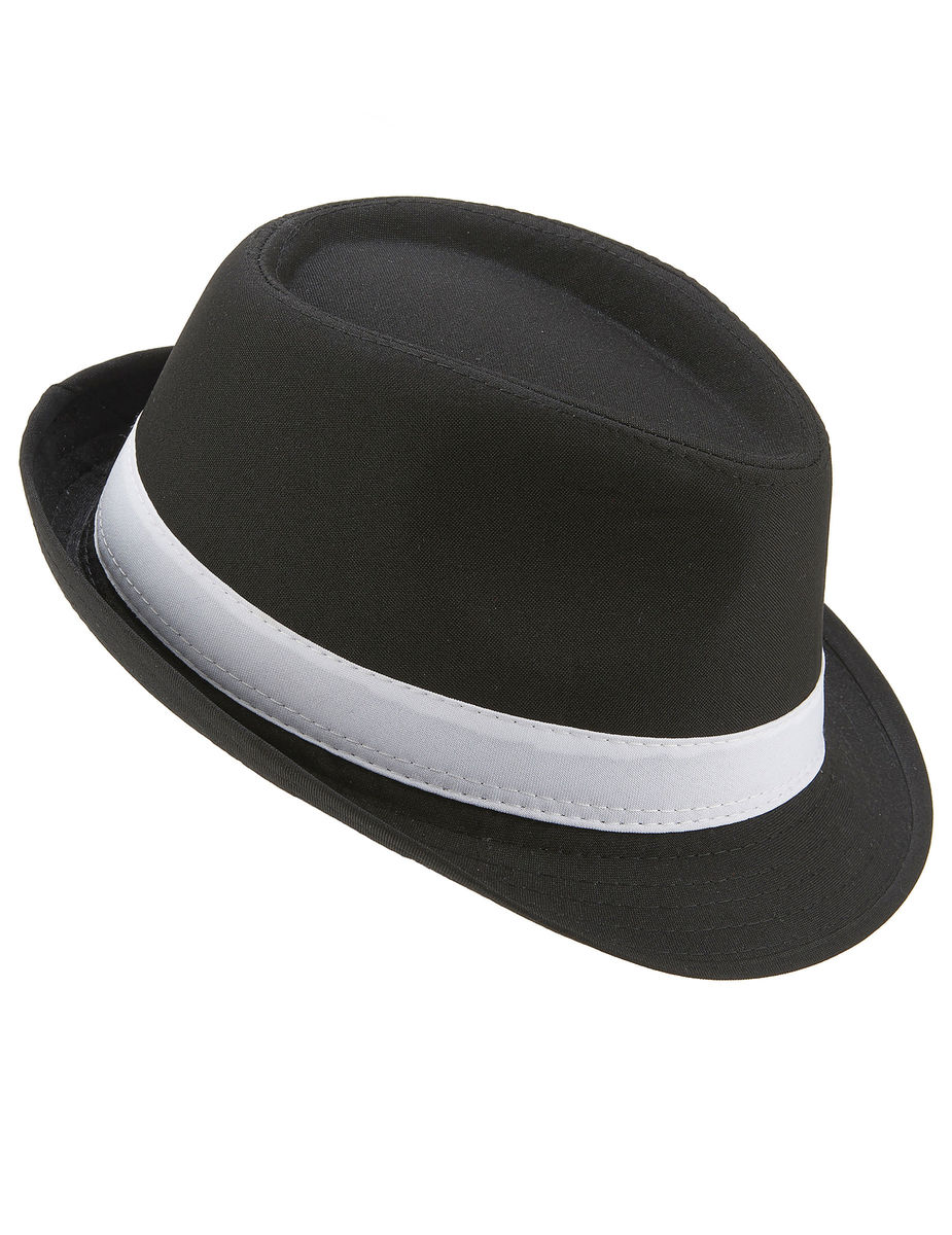 Chapeau borsalino noir luxe bande blanche adulte Taille Unique