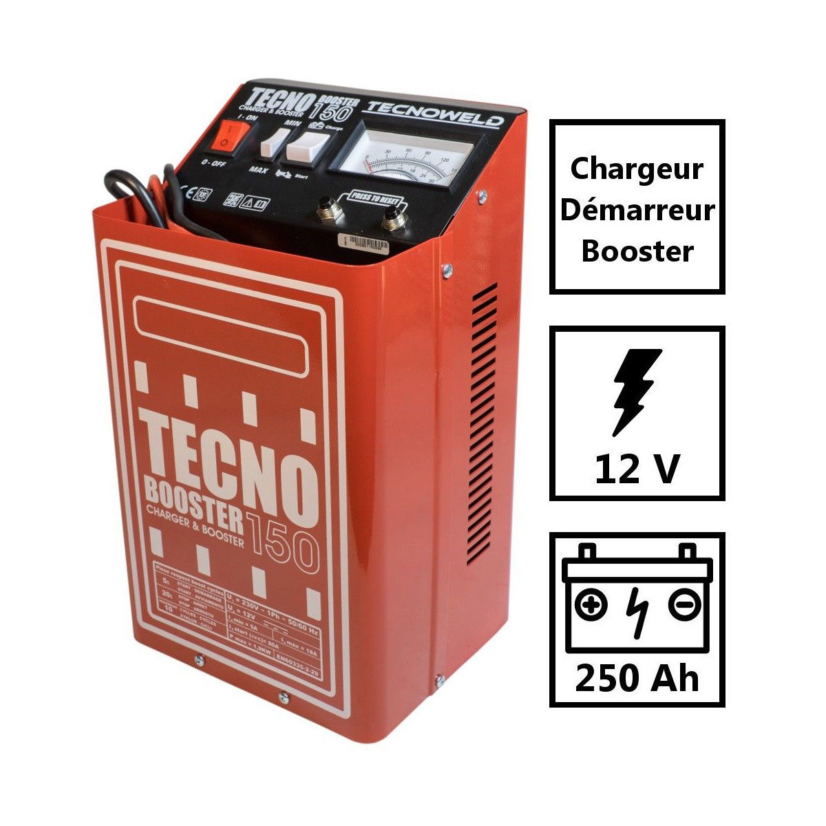 Chargeur demarreur BOOSTER de batterie 12V 25-250Ah compact puissance 1900W