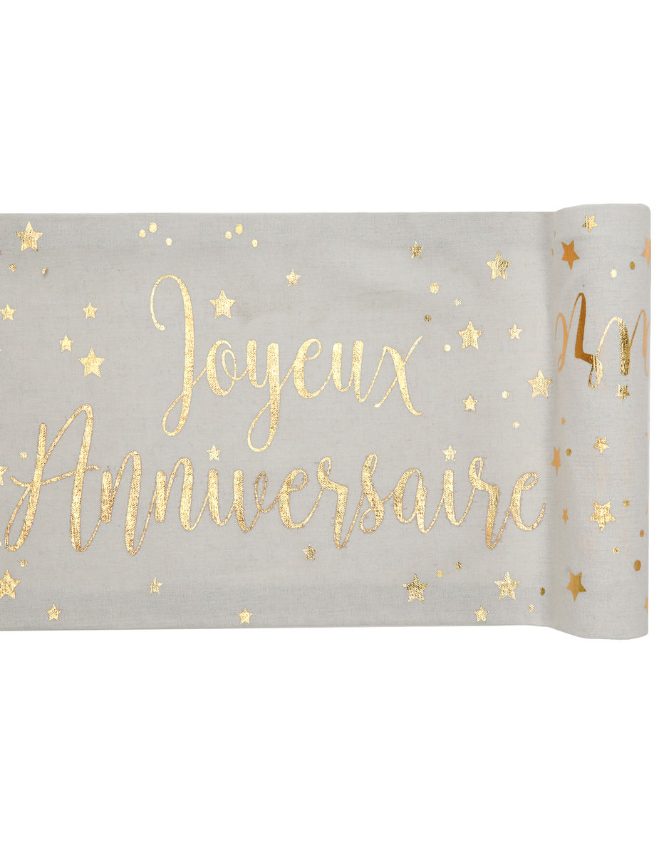Chemin de table coton Joyeux Anniversaire dore 3 m Taille Unique