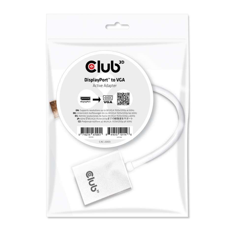 Club 3d Cac-2003 Displayport Adaptateur [1x Displayport Male - 1x Vga Femelle] Blanc