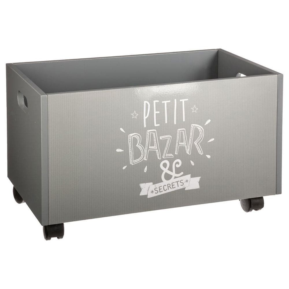 Coffre De Rangement A Roulettes - Atmosphera For Kids - Gris - Aspect Bois - Classique - Intemporel