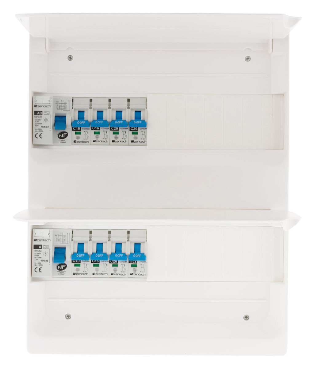Coffret T1/T2 26 modules Blanc equpe de 8 disjoncteurs et 2 inter.