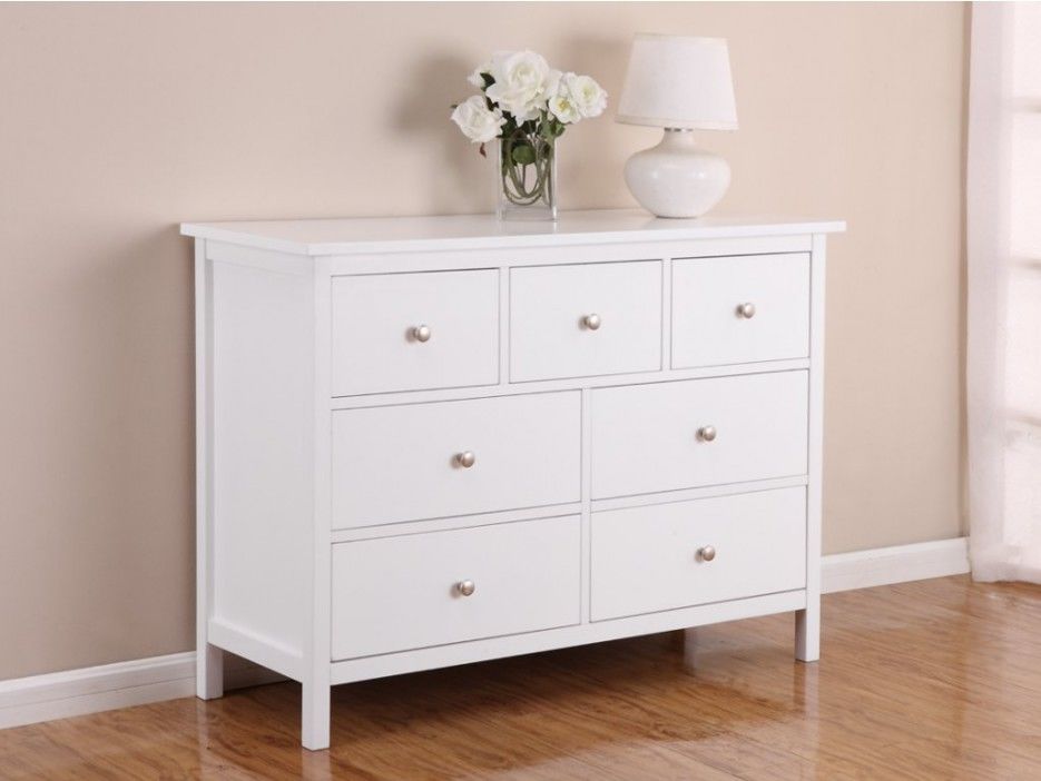 Commode Albane Albane 7 Tiroirs Pin Blanc Bois Panneaux De Particules
