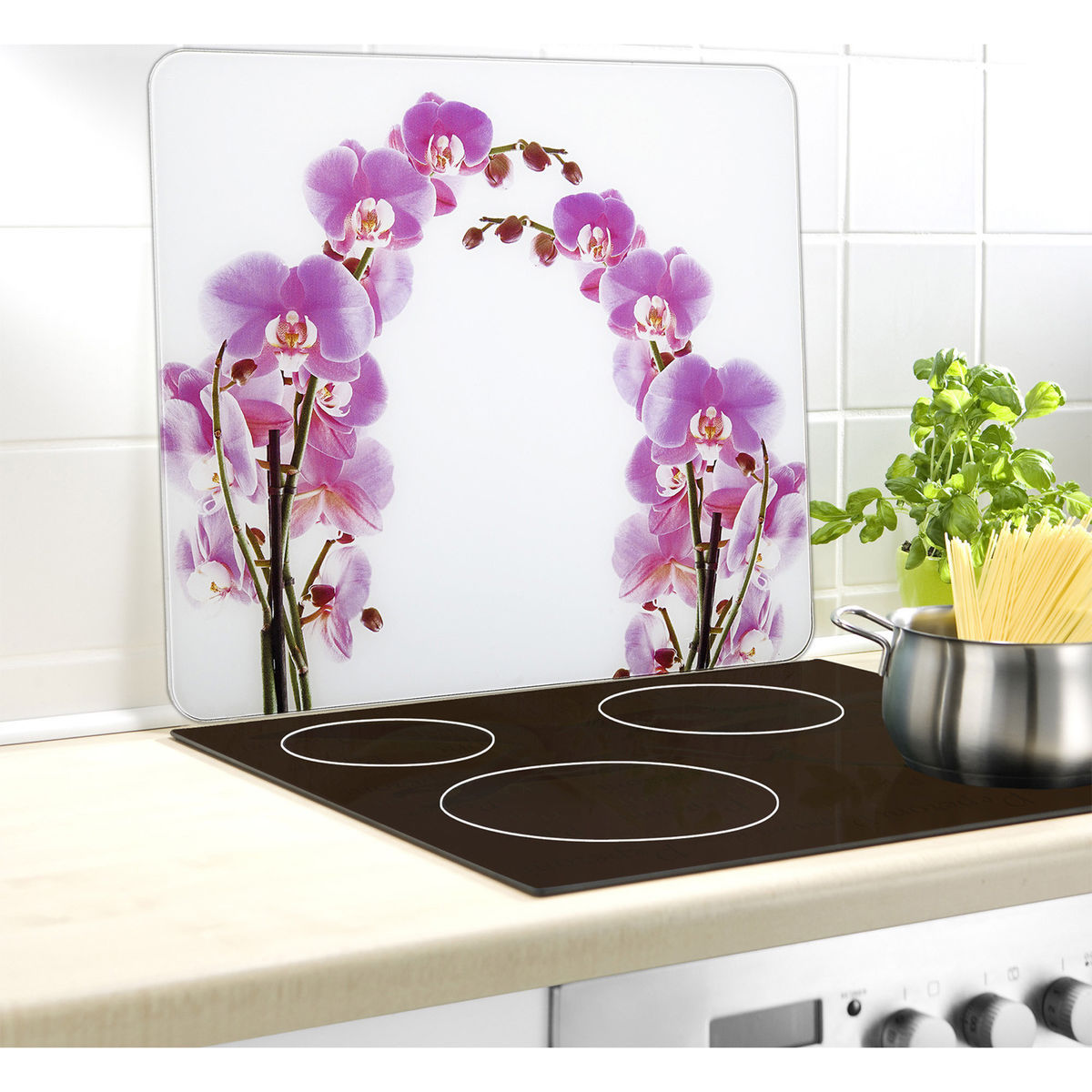 Fond De Hotte - Wenko - Orchidees - Verre Trempe - 50x56 Cm - Multicolore