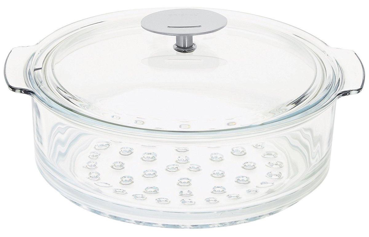 Cuit-vapeur En Verre - Cristel - 24 Cm - Couvercle Verre - Bouton Inox - Compatible Lave-vaisselle
