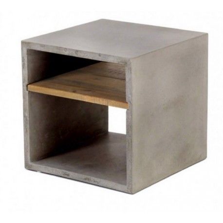 Cube Beton Et Acacia De 40 Cm Gris Clair 2 Niches Hermitage - Zago