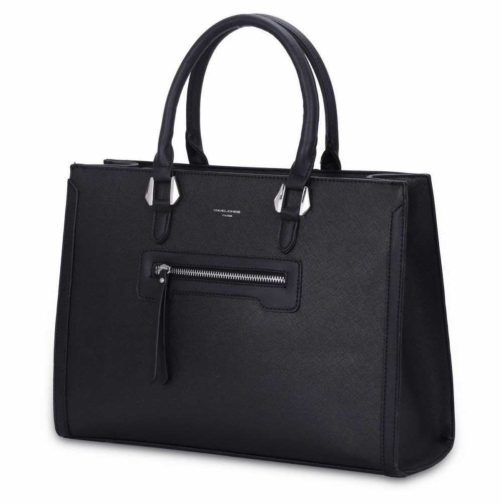 David Jones - Grand Sac A Main Femme - Cabas Fourre-tout Cuir Pu - Porte Epaule Bandouliere Cours Travail Bureau - Noir