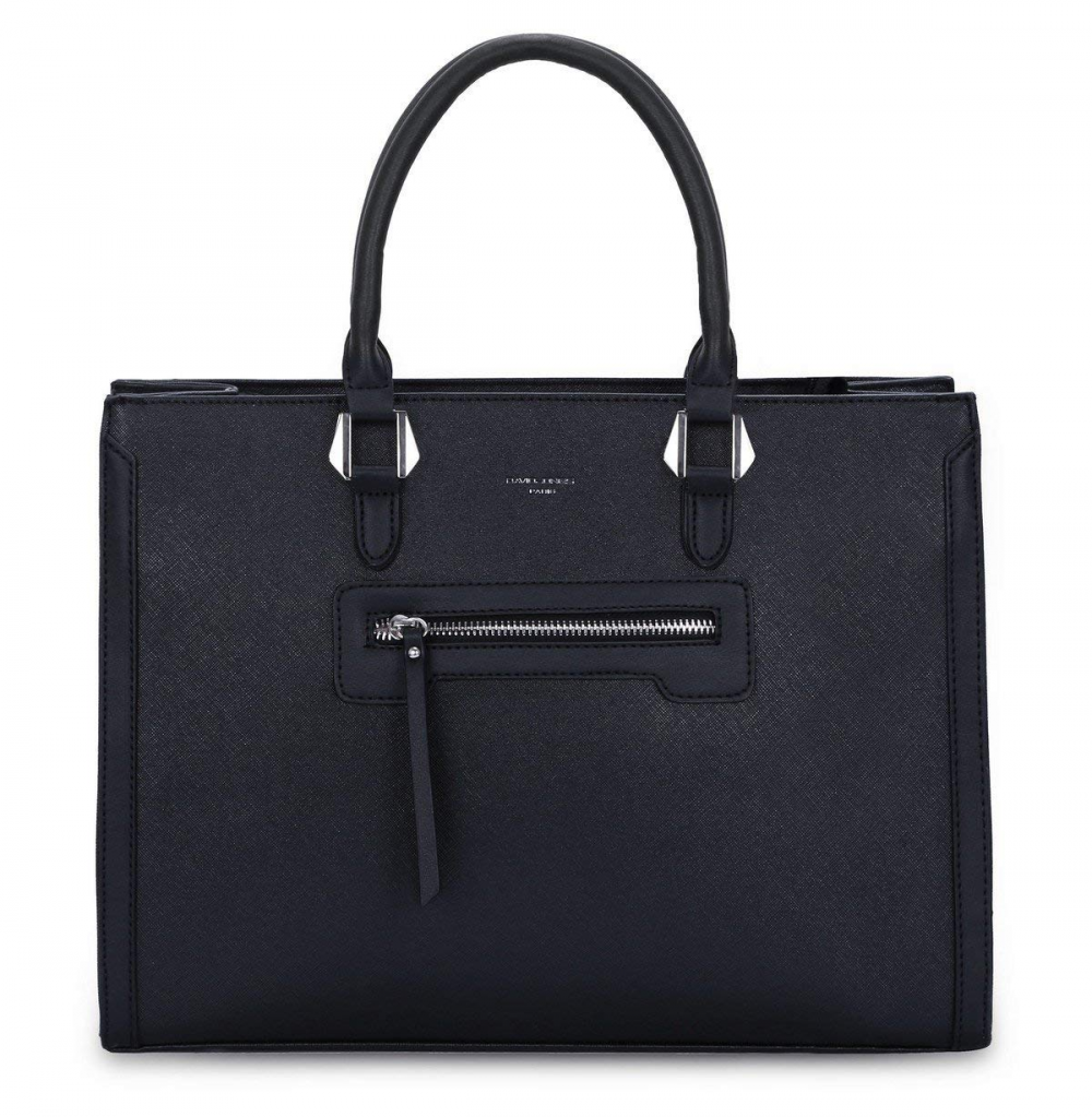 David Jones - Grand Sac A Main Femme - Cabas Fourre-tout Cuir Pu - Porte Epaule Bandouliere Cours Travail Bureau - Noir