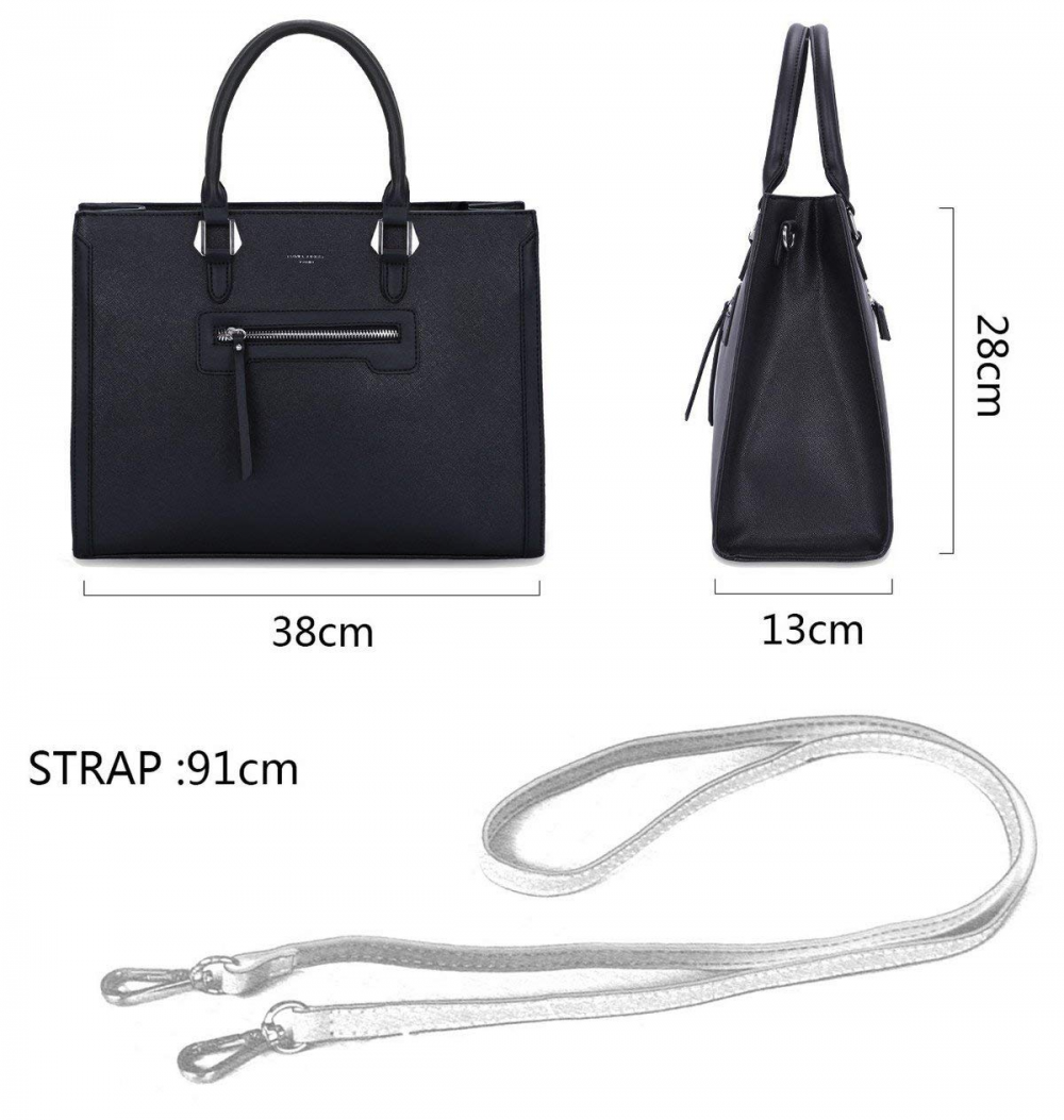 David Jones - Grand Sac A Main Femme - Cabas Fourre-tout Cuir Pu - Porte Epaule Bandouliere Cours Travail Bureau - Noir