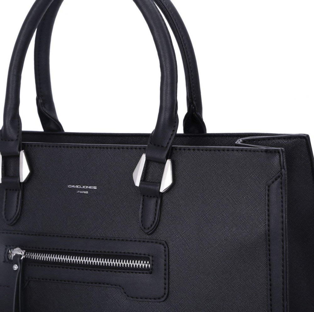 David Jones - Grand Sac A Main Femme - Cabas Fourre-tout Cuir Pu - Porte Epaule Bandouliere Cours Travail Bureau - Noir