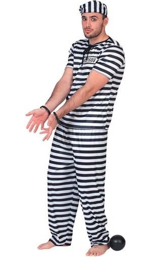 Deguisement Prisonnier Homme Noir Et Blanc - Taille Unique - Avec Numero De Matricule