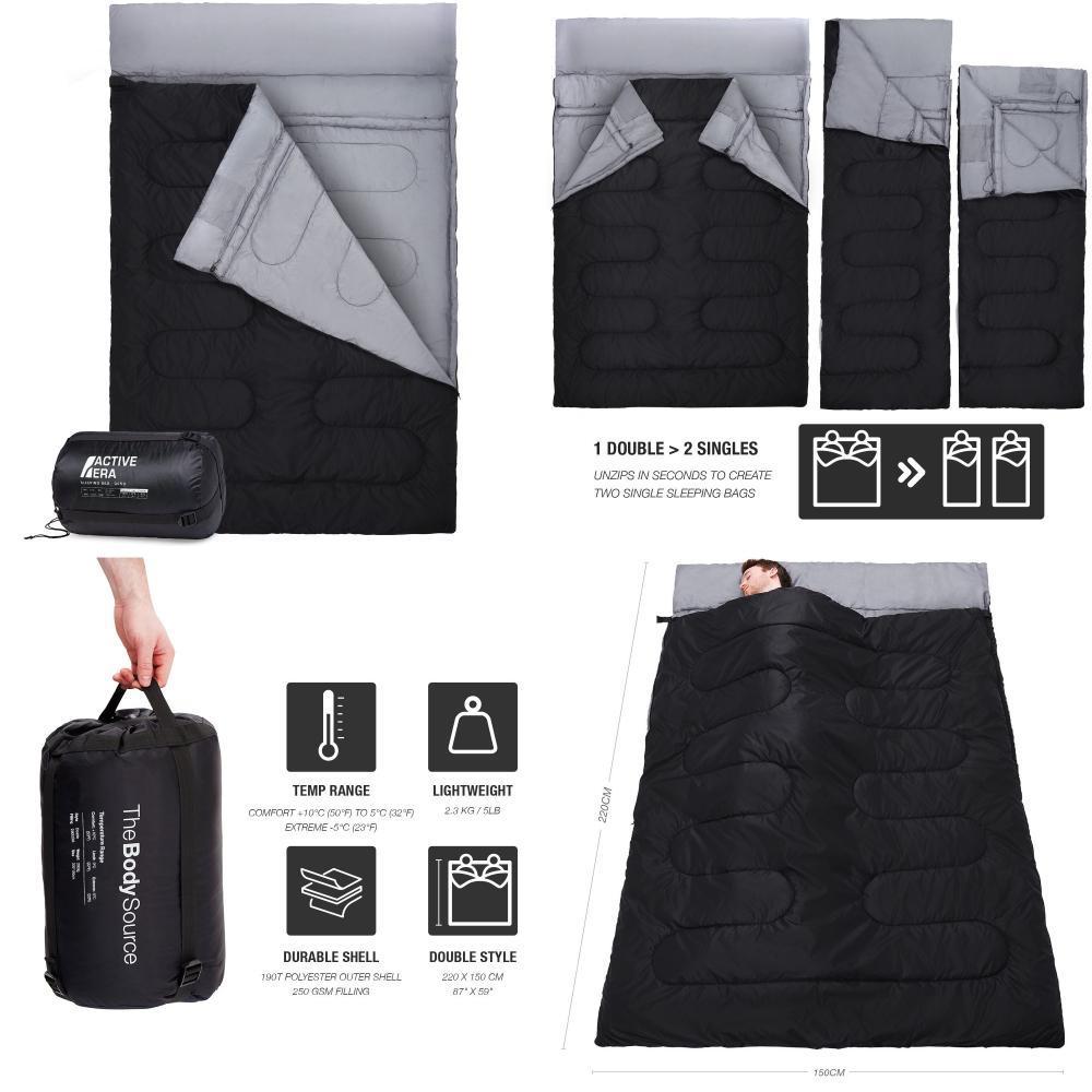 Double Sac de Couchage - Taille XL - Se convertit en 2 lits simples - 3 saisons 
