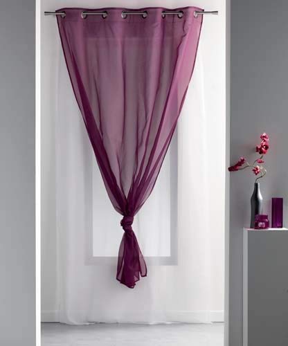 Voile double reversible 140/240cm BLANC / CASSIS - Blanc, Violet - 140 X 240