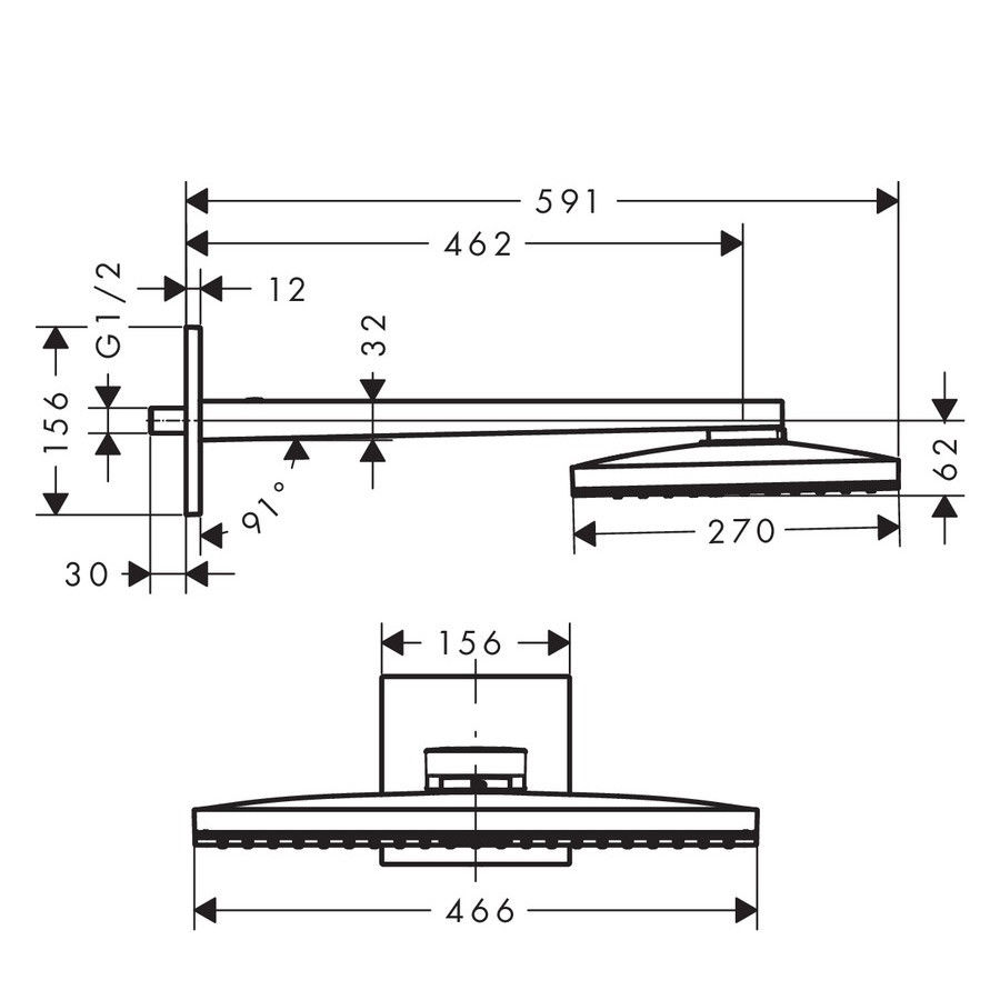 Hansgrohe Rainmaker Select 460 Douche De Tete 24013400 Blanc-chrome, 1jet, Ecosmart 9 L / M, Bras De Douche 450mm