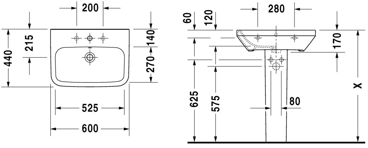 Duravit Durastyle Lavabo 2319600000 60 X 44 Cm Blanc Avec Trou Pour Robinetterie Et Trop Plein