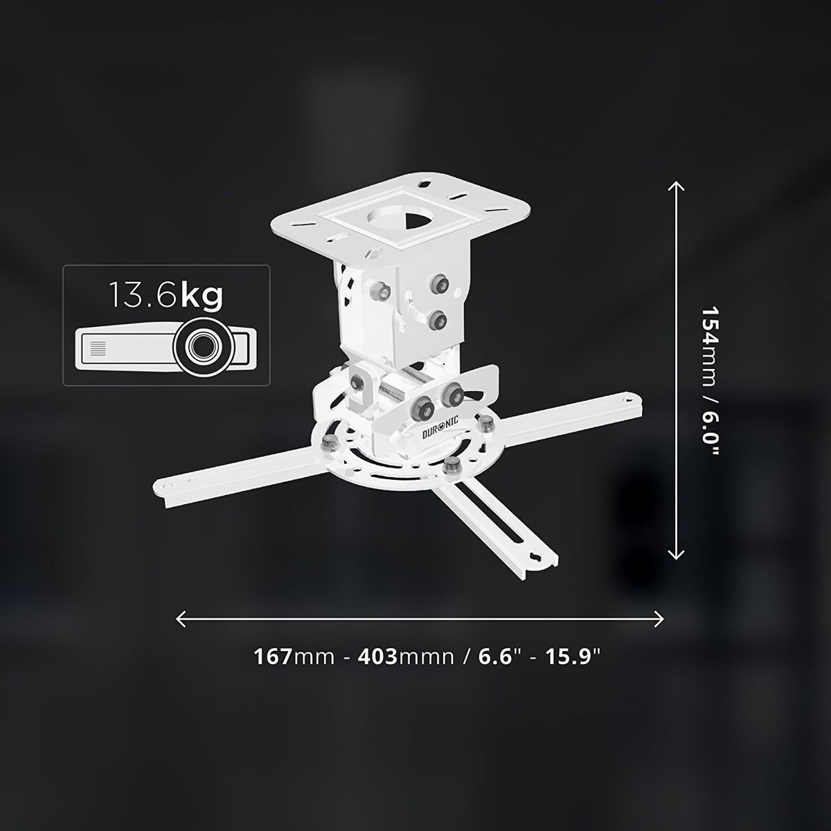 Duronic Pb05xb Support Pour Videoprojecteur Plafond Rotatif 360° Inclinable 30° Et Pivotable 20° Charge Maximale 136 Kg Ideal Pour