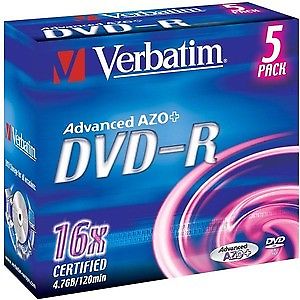 Dvd-r Verbatim - Pack De 5 - 16x - 4.7 Go - Boîtier Crystal