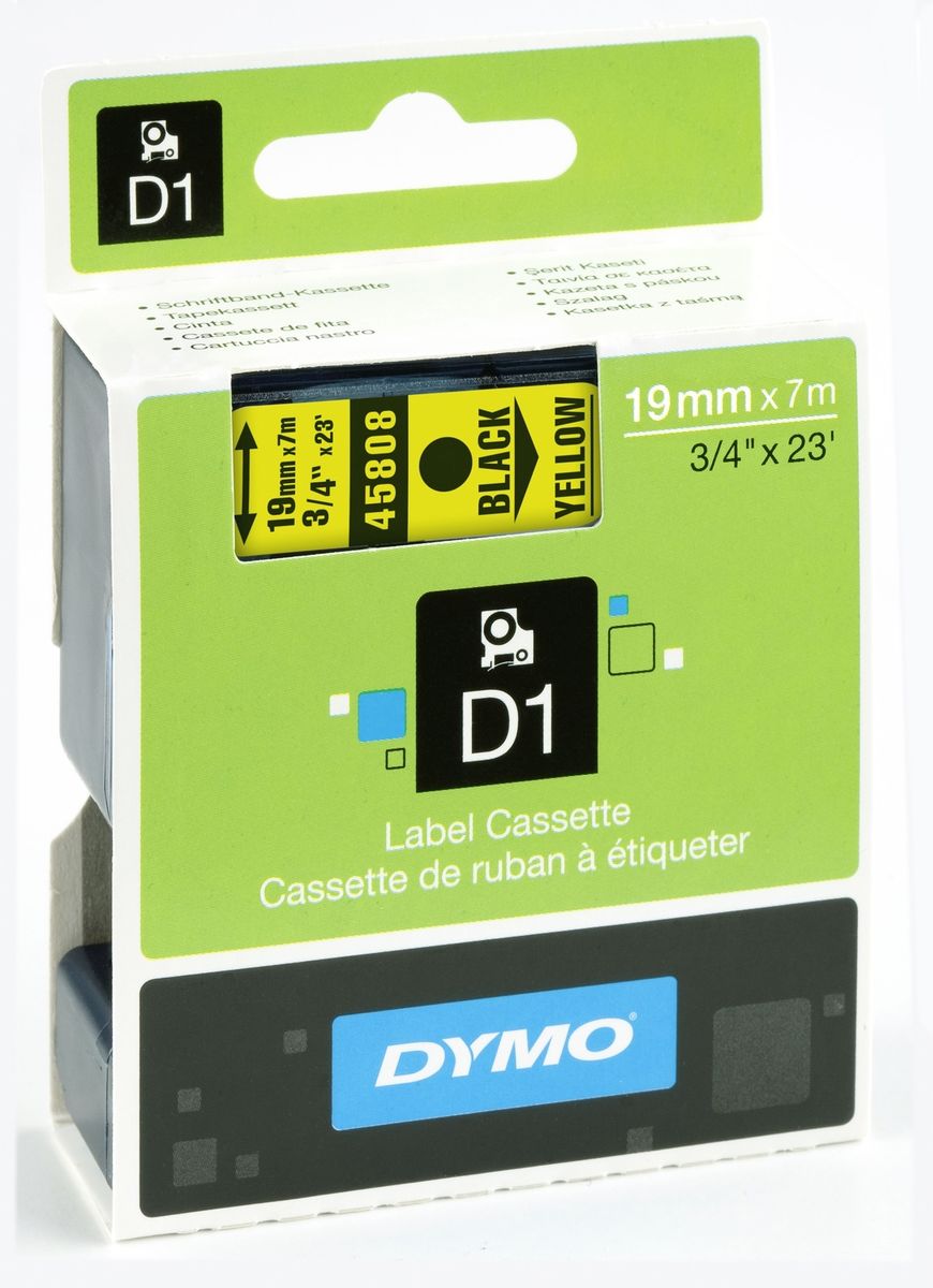 Dymo Labelmanager Cassette Ruban D1 19mm X 7m Noirjaune Compatible Avec Les Labelmanager Et Les Labelwriter Duo