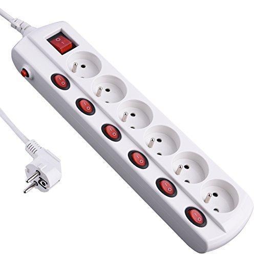 Electraline 35433 Bloc Multiprises 6 Prises + interrupteurs deportes-Longeur 1,5