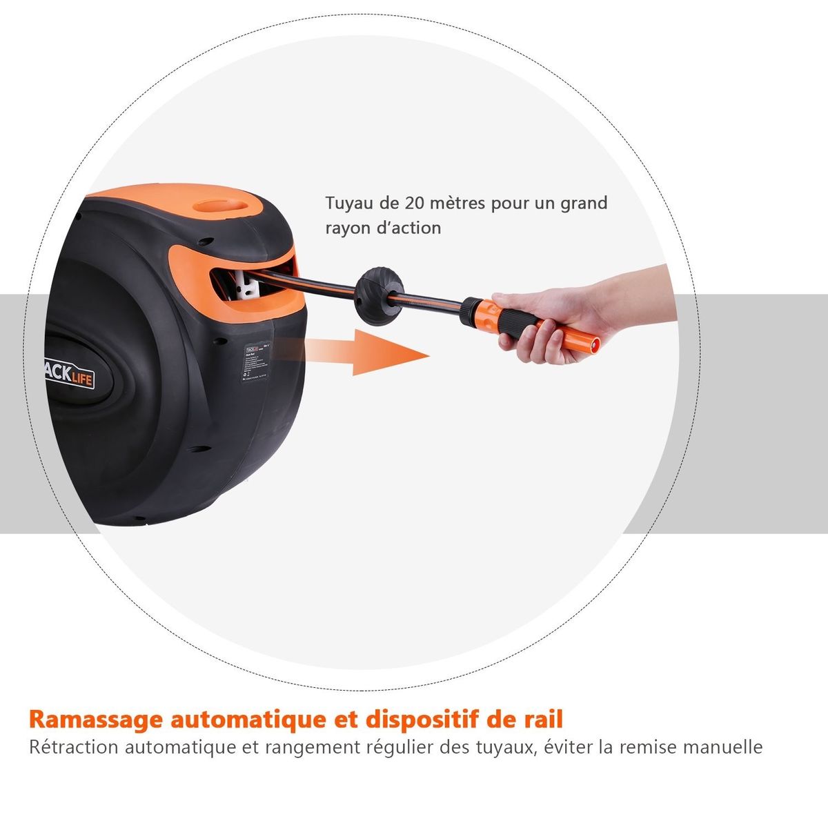 Enrouleur Devidoir Tacklife 202m Enrouleur Tuyau Arrosage Tuyau Automatique