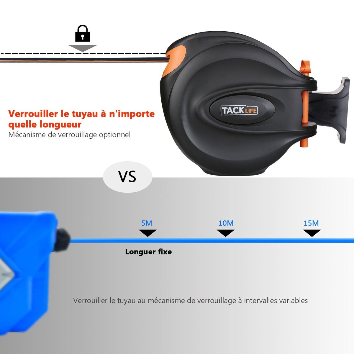 Enrouleur Devidoir Tacklife 202m Enrouleur Tuyau Arrosage Tuyau Automatique