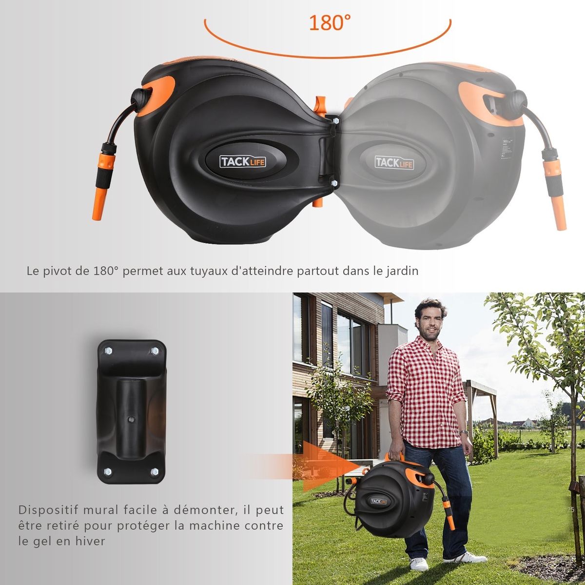 Enrouleur Devidoir Tacklife 202m Enrouleur Tuyau Arrosage Tuyau Automatique