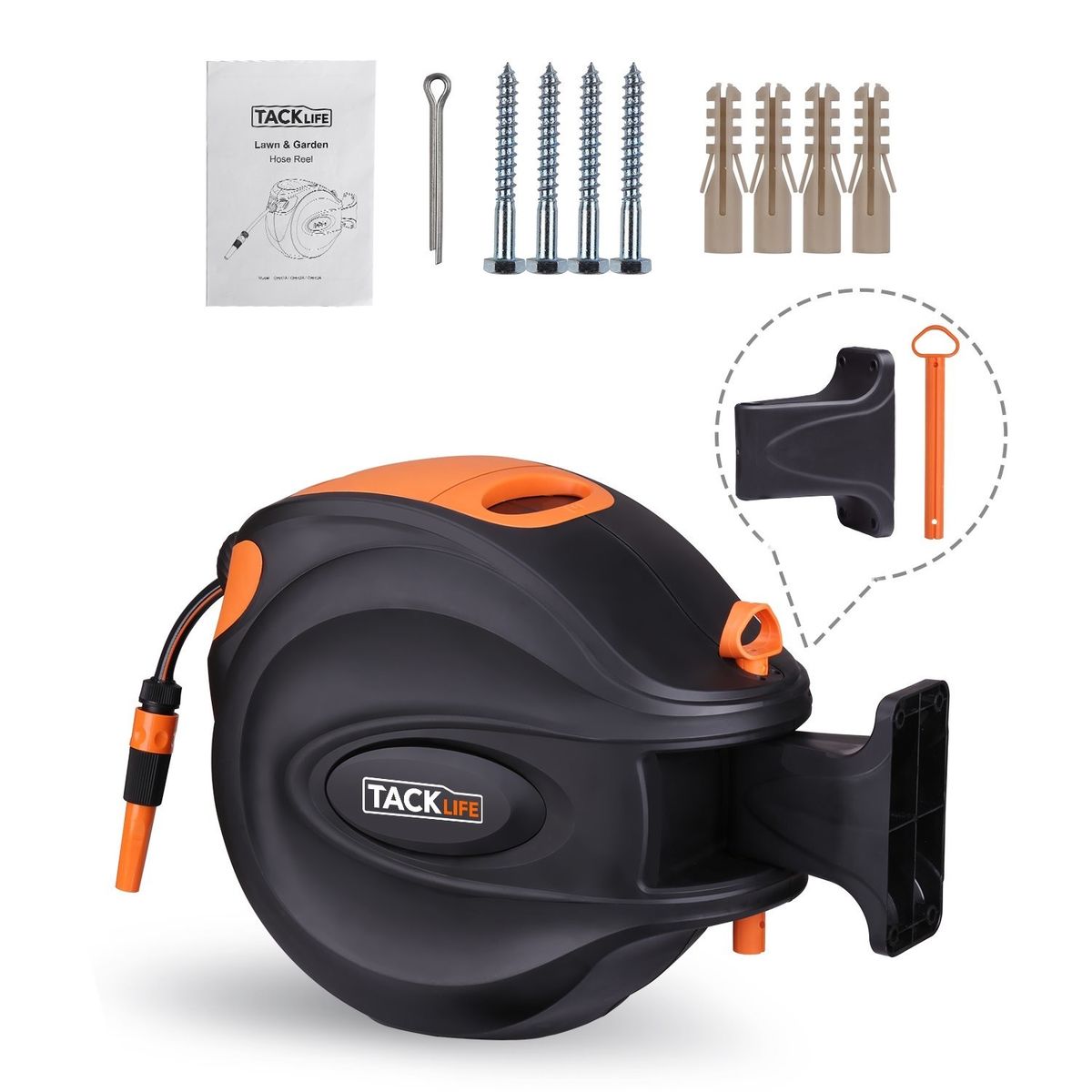 Enrouleur Devidoir Tacklife 202m Enrouleur Tuyau Arrosage Tuyau Automatique